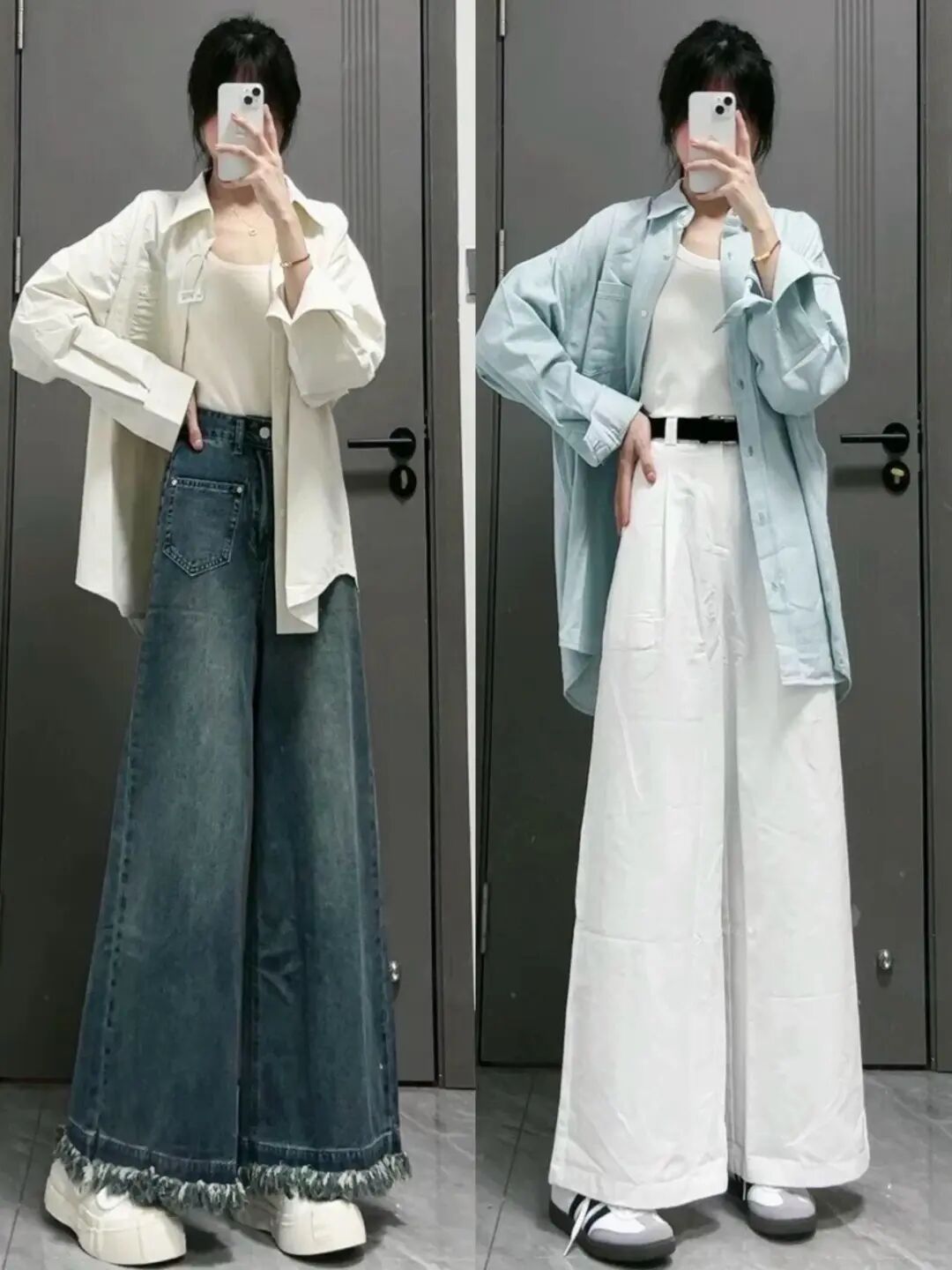 今年秋天流行“衬衫+阔腿裤”